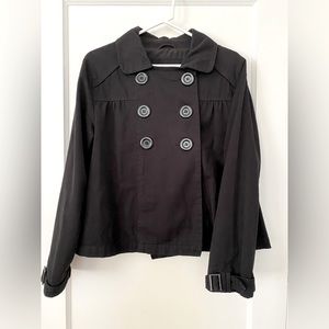 No Boundaries short black military button coat buckle sleeves EUC pea coat look